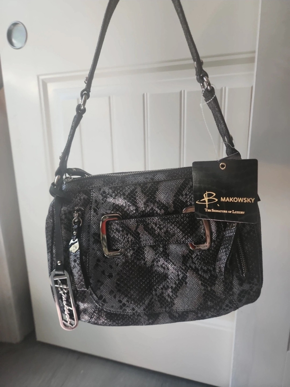 Black Snake-Print Shoulder Bag